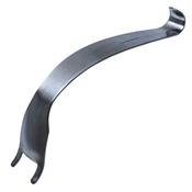 Humeral Head Retractor 32mm Wide By 7 1/4" (185mm) Long Curved With Two Blunt Rounded Prongs On One End 21.3mm Spread And A 18mm Wide U Shaped Hook On The Other End   